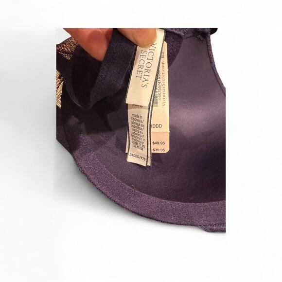 NWT Victoria's Secret 34DDD Purple Crushed Velvet & Lace Push-up Bra 34F - Picture 5 of 5